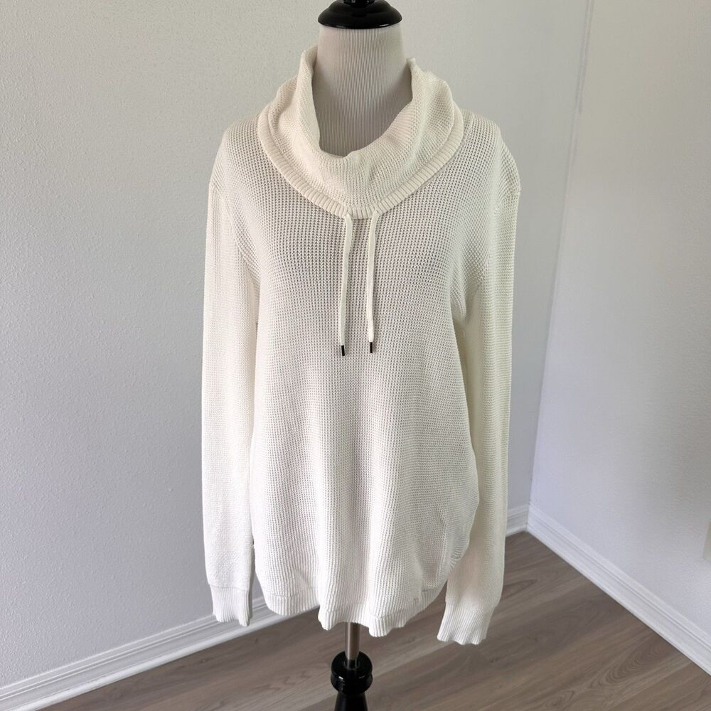 NEW Lauren Ralph Lauren White Waffle Knit Cowl Neck  Thermal Large L Cotton